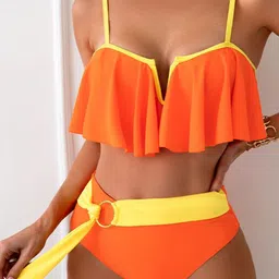 Plus Curvves Shoulder Straps Swim Bikini Set-44