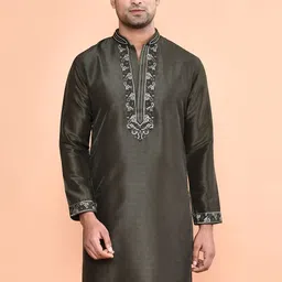 MAAHI FABS Yoke Design Mandarin Collar Art Silk Straight Kurta-image-98