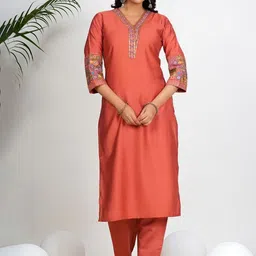 KALINI Women Embroidered Regular Thread Work Kurta with Trousers & With Dupatta-5