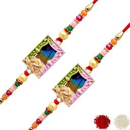 MEIRA JEWELLERY Set Of 2 Rakhi With Roli Chawal & Greetings Card-image-92