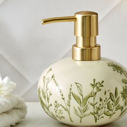 Home Centre Nova Botanica Beige & Green Printed Ceramic Soap Dispenser 380ml-image-8