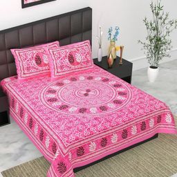 UNIBLISS Pink & White Floral 144 TC Queen Bedsheet with 2 Pillow Covers-image-71
