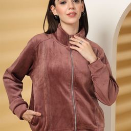 Juelle Women Mock Collar Front-Open Sweatshirt-image-74