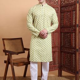 House of Pataudi Men Printed & Embroidered Mandarin Collar Kurta-picture-55