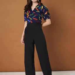 BRINNS Abstract Printed V-Neck Puffed Sleeves Basic Jumpsuit-picture-50