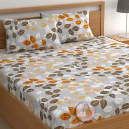 CHHAVI INDIA Grey & Orange Printed 210 TC Microfiber King Bedsheet Set 2.75 m x 2.75 m-image-93