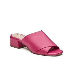 Peach Flores Women Hawaii Leather Block Heel Mules-20