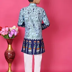NFC CREATION Boys Printed Regular Dupion Silk Kurta with Pyjamas image 4
