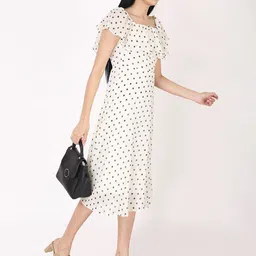 JAKANARY Polka Dot Print Off-Shoulder Flutter Sleeve Georgette A-Line Dress image 2