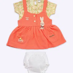 Babys Day Infant Girls Floral Printed Cotton Dungaree With Top & Brief-image-6
