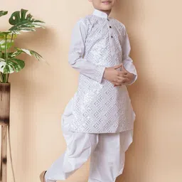 NFC CREATION Boys Embroidered Regular Sequinned Pure Cotton Kurta with Patiala image 3