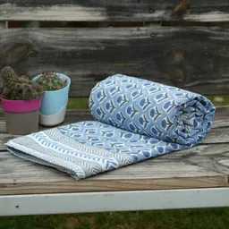 Baarno Blue & White Floral Printed AC Room Cotton 300 GSM Single Bed Dohar-28