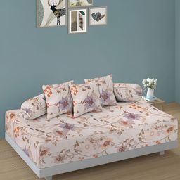 Arrabi Set Of 6 Off White & Pink Floral-Printed Diwan Set-2