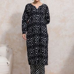 Moara Geometric Printed Notch Neck Pure Cotton Straight Kurta With Trousers-8
