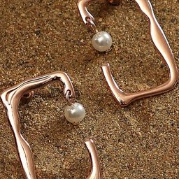 SOHI Rose Gold-Plated Pearls The Cadre Square Shaped Drop Earrings-picture-45