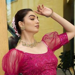 HERE&NOW Embroidered Puff Sleeved Saree Blouse-picture-10