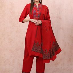 Rangriti Floral Embroidered Mandarin Collar Straight Kurta-picture-56