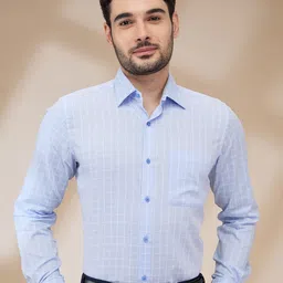 Raymond Men Contemporary Spread Collar Micro Checked Cotton Formal Shirt-image-67
