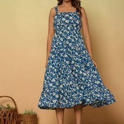 KASYA Floral Printed Shoulder Straps Midi Fit & Flare Dress-image-29