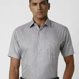 Van Heusen Men Spread Collar Micro Checked Cotton Slim Fit Formal Shirt-image-35