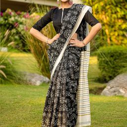 Anouk Rustic Ethnic Motifs Silk Blend Block Print Saree-10