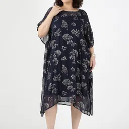 The Pink Moon Women Kimono Sleeve Jacquard Navy Kaftan Dress-image-15