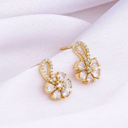GIVA 925 Sterling Silver Gold-Plated Zircon Studded Floral Damsel Studs-27