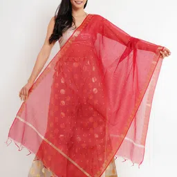 Karthav Fashion Floral Woven Design Chanderi Dupatta With Zari-picture-52