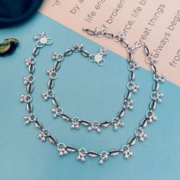 Sangria Set Of 2 Silver-Plated Beaded Anklets-image-84