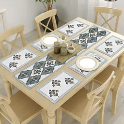 Gulaab Jaipur 7Pcs White & Grey Printed Rectangular Table Linen Sets-42