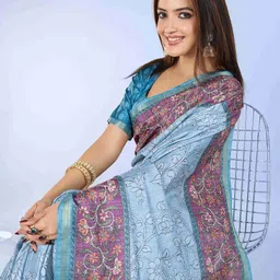 TASRIKA Ethnic Motifs Mukaish Block Print Saree-image-11