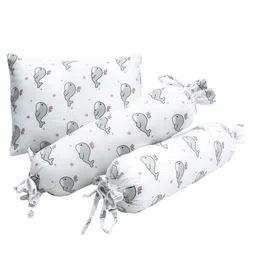 The White Cradle Pack Of 3 Printed Cotton Bolster & Pillow Set-49