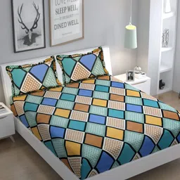 Luxmi Cotton Fabrics Blue & Beige Printed 144 TC Queen Bedsheet Set 2.4 m x 2.25 m-image-98