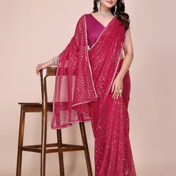 yourwish Women Embellished Sequinned Supernet Saree-image-29