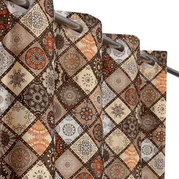 bsb home Brown & Multicoloured Set of 2 Geometric Window Curtain image 2