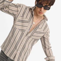Campus Sutra Men Comfort Spread Collar Striped Cotton Oversized Casual Shirt-image-45