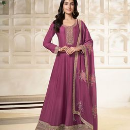 Seerat Embroidered Sequined Fit and Flare Silk Ethnic Dresses With Dupatta-image-51