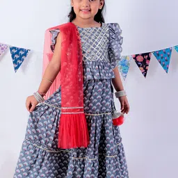 LIL DRAMA Girls Printed Ready to Wear Lehenga & Blouse With Dupatta-picture-37