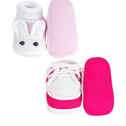 NESKA MODA 12 To 18 Month Non Slip Infants 2 Pair Combo Cotton Rabbit and Lace Booties image 3