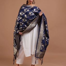 TJORI Floral Woven Design Zari Cotton Dupatta-12
