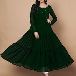 Poshak Hub Floral Embroidered Beads And Stones Georgette Tiered Anarkali Kurta-picture-29