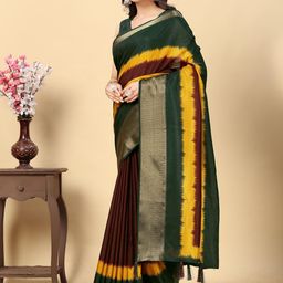 J 6 DESIGNER Colourblocked Zari Block Print Saree image 4