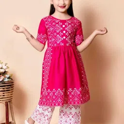 KIDDRESS Girls Ethnic Motifs Embroidered Tiered Kurta with Palazzos-picture-15