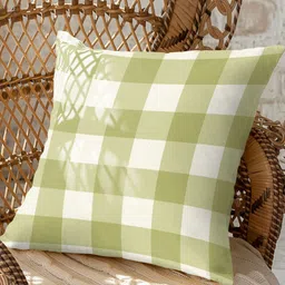 CASABLEU Olive Green & White 2 Pieces Checked Square Cushion Covers-31