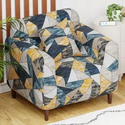 Aura Yellow & White Printed Polyester 1 Piece Sofa Cover With Arms-image-29