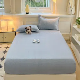JC HOME Blue & White Striped 140 TC King Bedsheet with 2 Pillow Covers-picture-7