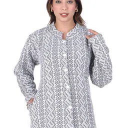 WOOL 4U Women Geometric Round Neck Wool Longline Cardigan Sweaters-picture-38