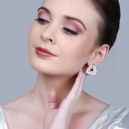 PUJVI Artificial Stones Studded Triangular Shaped Drop Earrings image 2