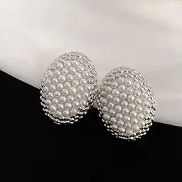FIMBUL Silver-Plated Pearls Studded Oval Shaped Studs-image-73