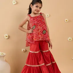 pspeaches Girls Bandhani Printed Regular Kurta with Sharara-picture-37